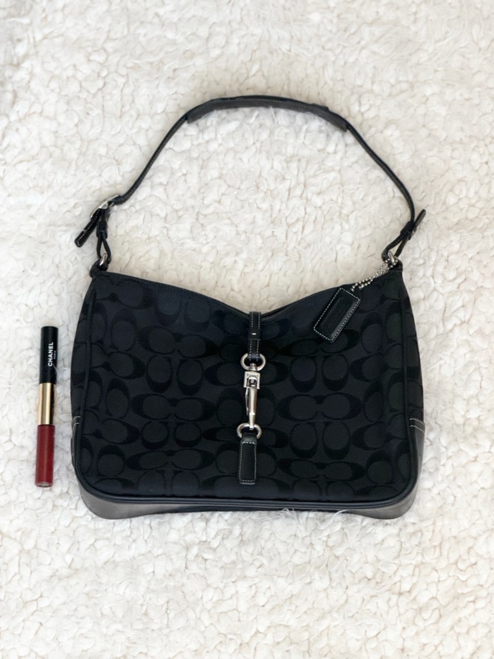 Coach Ergo Signature Jacquard Hobo Bag Black Y2K Shoulder Purse Silver Hardware